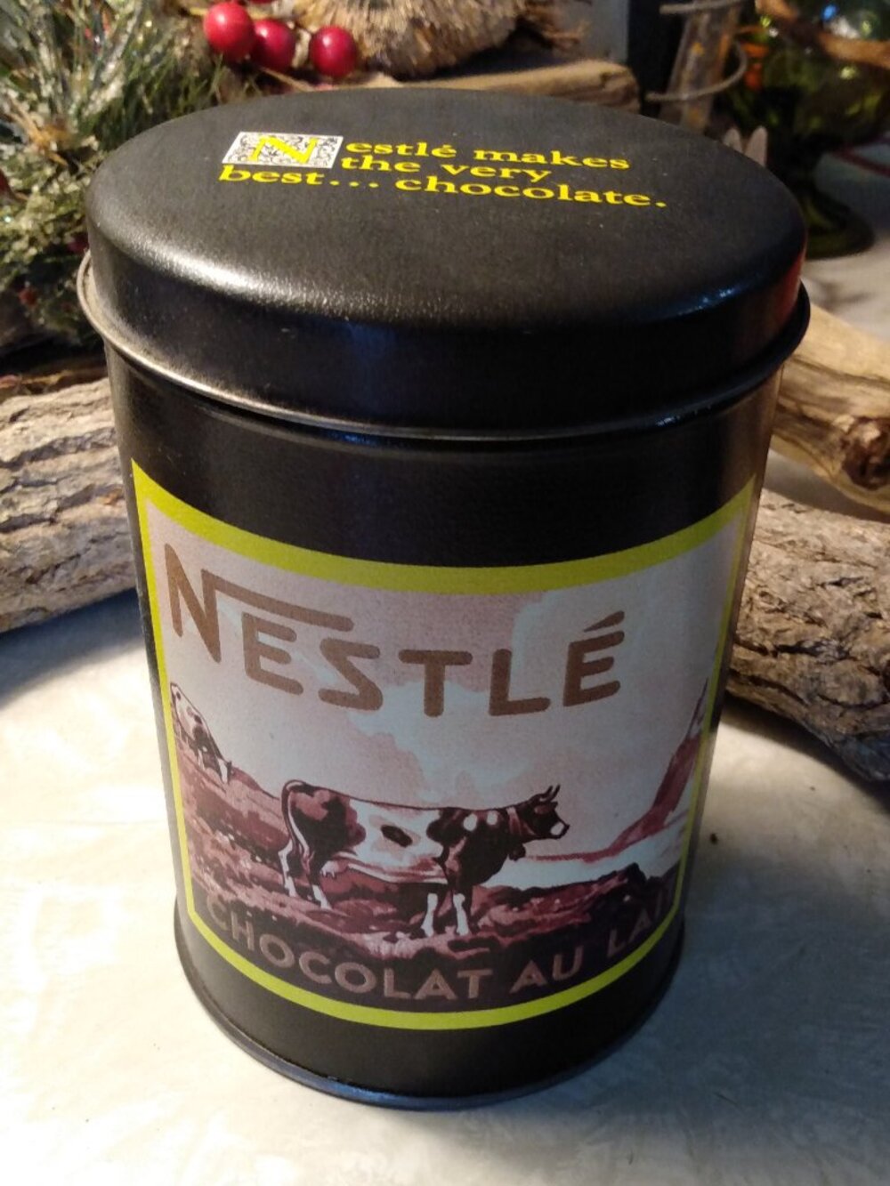 Vintage 1988 Nestle Chocolates Tin Metal Canister with Cow